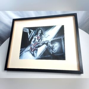Eddie Van Halen Drawing by DANO FRAMED 17" x 21"